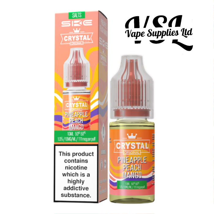 *NEW*IMPROVED FLAVOUR* SKE Crystal Pineapple Peach Mango Nic Salts 10ml E-Liquid